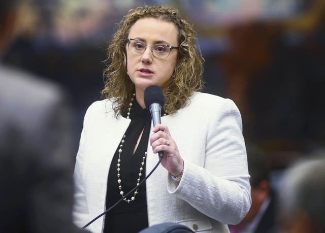 Rep. Erin Grall, R-Vero Beach Rep. asks a question in the Florida House of Representatives, May 25, 2022 at the Capitol in Tallahassee, Fla.