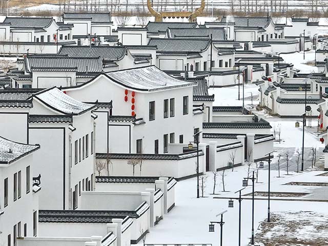 The scenery of rural residential environment after snow in Gaotai County, Zhangye city, Gansu province, China, Feb 22, 2024. (Photo credit should read CFOTO/Future Publishing via Getty Images)