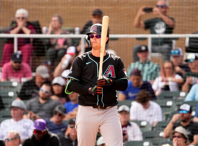 Arizona Diamondbacks left fielder Joc Pederson steps to the plate during his debut against Colorado Rockies at a spring training game at Salt River Fields.