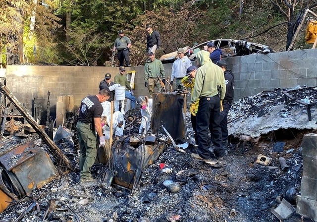 Crews investigate a house fire in Little River (Mendocino County) in which the body of a 75-year-old woman was found. Investigators with the Mendocino County Sheriff's Office determined that the victim was first shot and have arrested her son as the suspect.