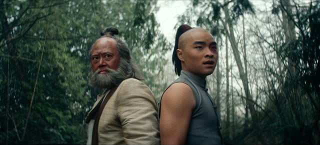 Avatar: The Last Airbender. (L to R) Paul Sun-Hyung Lee as Iroh, Dallas Liu as Prince Zuko in season 1 of Avatar: The Last Airbender. Cr. Courtesy of Netflix © 2023