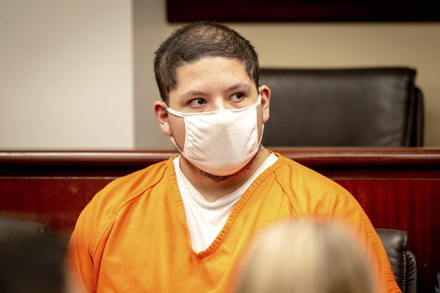 Joseph Jimenez appears in court during a plea hearing in Riverside, Calif., on Sept. 27, 2021.