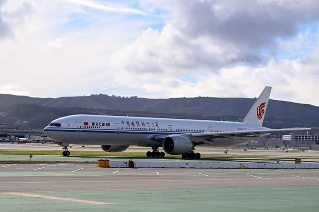 An Air China plane about to take off from San Francisco International Airport in California on February 21, 2024