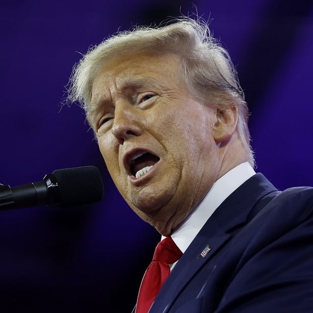 Donald Trump speaks at the Conservative Political Action Conference (CPAC) at the Gaylord National Resort Hotel And Convention Center on February 24 in National Harbor, Maryland. He has already incurred over $1 million in interest after Judge Arthur Engoron's civil fraud judgment in New York.