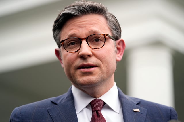 House Speaker Mike Johnson of La., talks with reporters outside the West Wing after meeting with President Joe Biden at the White House in Washington, Tuesday, Feb. 27, 2024.