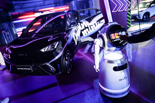 The BYD Dolphin Mini is displayed at the launch of the low-cost EV in Mexico City, Mexico, on Wednesday. Photo: Reuters