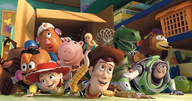 The toys in Toy Story 3 falling out of a box
