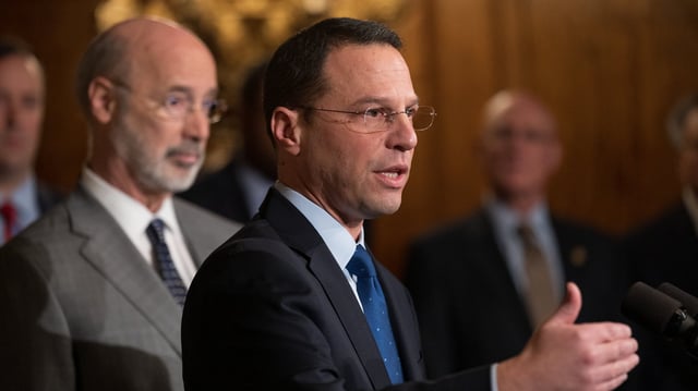 Then Attorney General Josh Shapiro speaks
