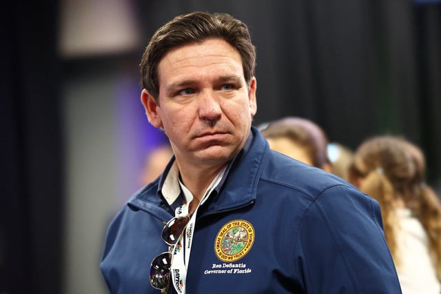 Florida Gov. Ron DeSantis attends the drivers meeting prior to the NASCAR Cup Series Daytona 500 at Daytona International Speedway, in Daytona Beach, Fla., on Feb. 19, 2024.