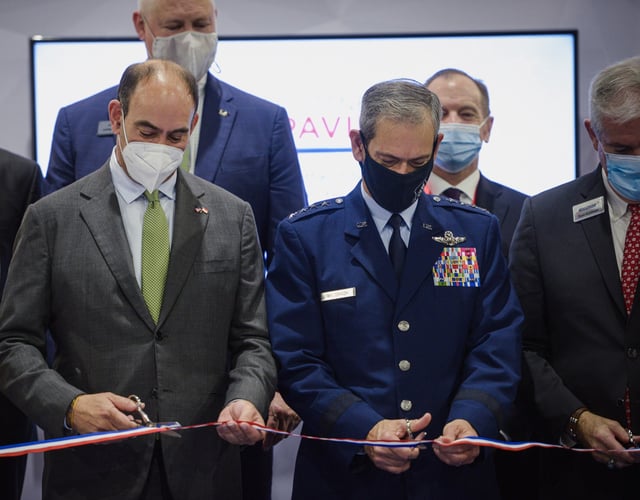 American ambassador to Singapore Jonathan Kaplan (left) opens the USA Partnership Pavillion at the Singapore Airshow in 2022. Photo: EPA-EFE
