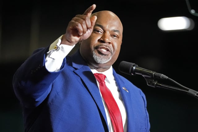 North Carolina Lt. Gov. Mark Robinson speaks before Republican presidential candidate former President Donald Trump at a campaign rally in Greensboro, N.C., on Saturday, March 2, 2024.