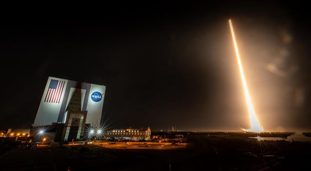 A SpaceX Falcon 9 rocket carrying the company's Dragon spacecraft launches NASA’s SpaceX Crew-8 mission to the International Space Station with NASA astronauts Matthew Dominick, Michael Barratt, and Jeanette Epps, and Roscosmos cosmonaut Alexander Grebenkin aboard at 10:53 p.m. EST on Sunday, March 3, 2024, from NASA’s Kennedy Space Center in Florida. NASA’s SpaceX Crew-8 mission is the eighth crew rotation mission with SpaceX to the station, and the ninth flight of Dragon with people as part of the agency’s Commercial Crew Program. Credit: NASA/Cory S Huston