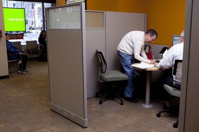 A client has his taxes done at H&R Block in Boston. The IRS is rolling out the Direct File program for certain tax filers.