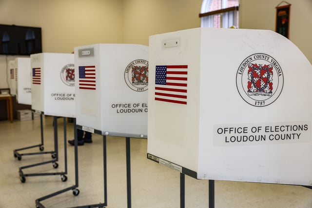 Voting booths at a polling station inside Oak Grove Baptist Church in Sterling, Virginia, US, on Tuesday, March 5, 2024. This year's Super Tuesday primaries will put Donald Trump on the cusp of the Republican nomination and launch the longest general election battle in recent US history. Photographer: Valerie Plesch/Bloomberg via Getty Images