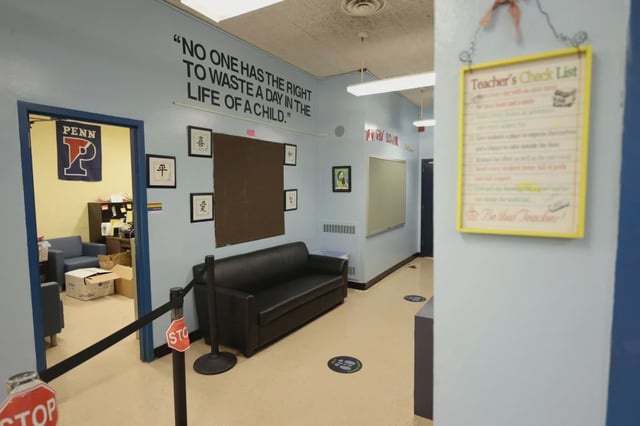 A hallway in New York City's Sun Yat Sen M.S. 131 seen on May 5, 2021