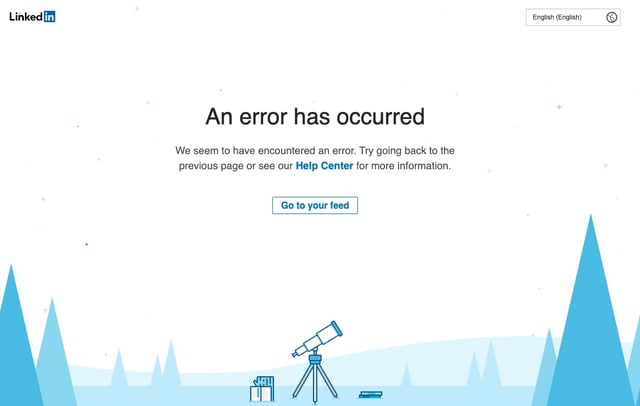 The message to LinkedIn users during an outage on the platform on Tuesday. (Screen shot via LinkedIn.com)