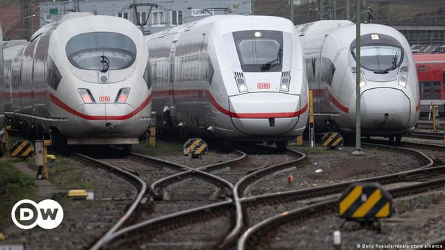 Trains sit inactive at Frankfurt main train station