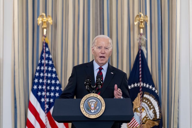 President Joe Biden speaks during a meeting of his Competition Council to announce new actions to lower costs for families in the State Dining Room of the White House in Washington, Tuesday, March 5, 2024. (AP Photo/Andrew Harnik)