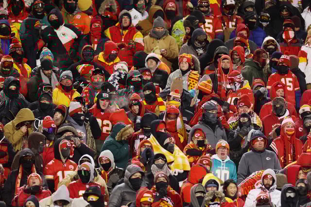 Fans during the AFC Wild Card Playoffs between the Miami Dolphins and the Kansas City Chiefs in Kansas City on Jan. 13, 2024.