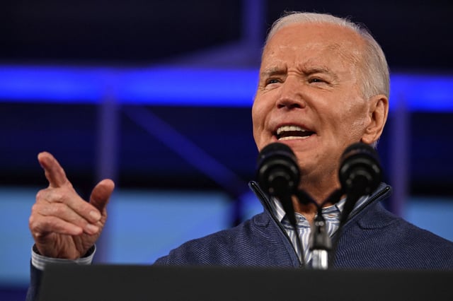 US President Joe Biden speaks at a campaign event in Philadelphia, Pennsylvania, on March 8, 2024. (Photo by Jim WATSON / AFP) (Photo by JIM WATSON/AFP via Getty Images)