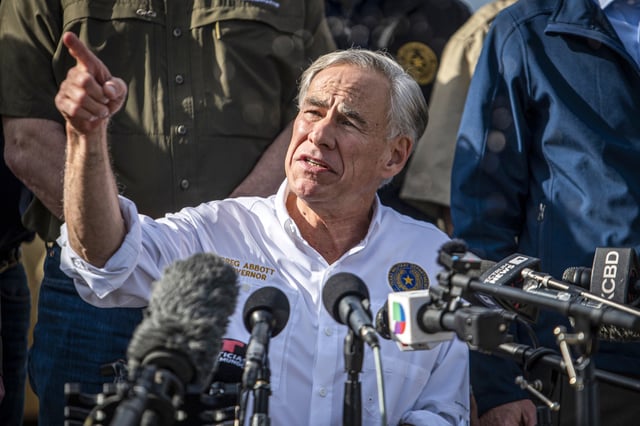 Greg Abbott along the Rio Grande River in Eagle Pass, Texas on Feb. 8, 2024.