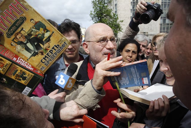 Author Boris Akunin attends a protest in Moscow on May 13, 2012.