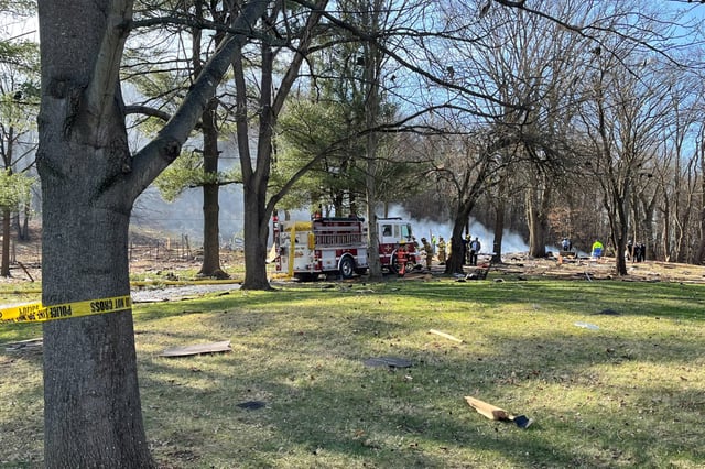 The scene of a "severe" house explosion in Crescent Township, just outside of Pittsburgh, Tuesday morning March 12, 2024.