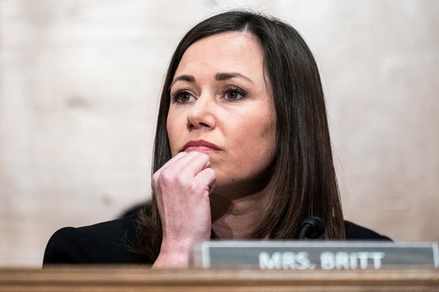 Sen. Katie Britt, R-Ala., attends the Senate Banking, Housing, and Urban Affairs Committee hearing titled "Stopping the Flow of Fentanyl: Public Awareness and Legislative Solutions," in Dirksen Building on Capitol Hill on January 11, 2024.