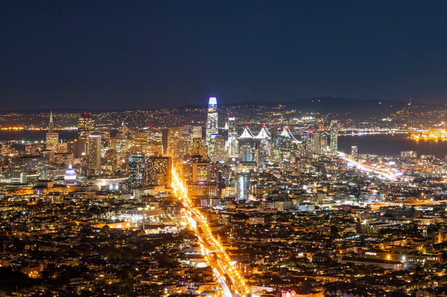 A view of the San Francisco skyline including Market Street, Salesfoce Tower and the Bay Bridge. San Francisco Bay Area’s population continues to ebb with waves of immigration and emigration that people moving in and out of the region for a variety of reasons.