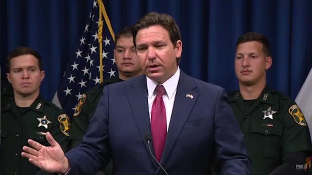 Ron DeSantis talking at a presser.