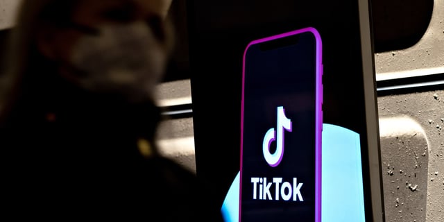 A TikTok advertisement at a Metro station in Washington, D.C., on March 30, 2023.