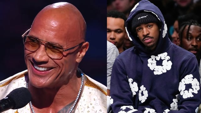 Dwayne "The Rock" Johnson during WWE Smackdown on 3/15 (left) and Ja Morant on the bench as a member of the Memphis Grizzlies (right).
