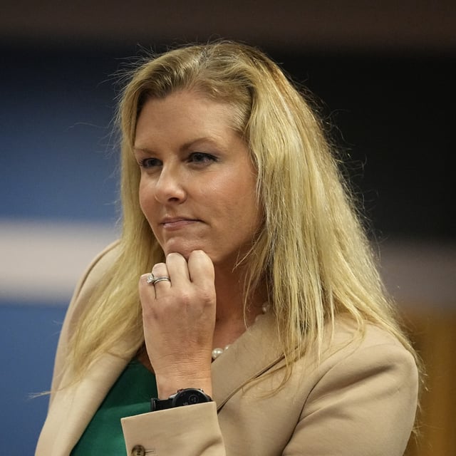 Ashleigh Merchant speaks during a hearing in the case of the State of Georgia v. Donald John Trump at the Fulton County Courthouse on February 27, 2024 in Atlanta, Georgia. Trump's team is appealing a decision to allow the Fulton County District Attorney to remain on his Georgia election interference case.
