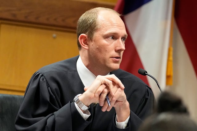 Fulton County Superior Judge Scott McAfee presides during a hearing in the case of the State of Georgia v. Donald John Trump at the Fulton County Courthouse on February 27 in Atlanta.