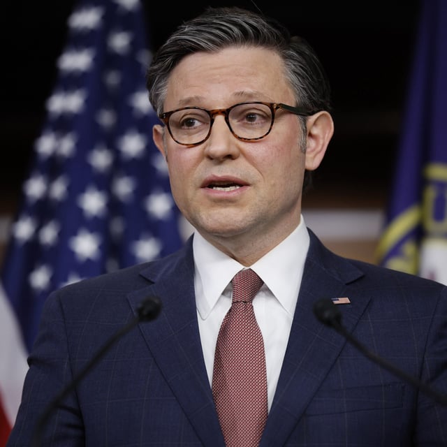 Speaker of the House Mike Johnson speaks during a news conference at the U.S. Capitol Visitors Center on March 20, 2024, in Washington, DC.