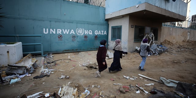 A view of the destruction as a result of Israeli attacks at UNRWA headquarters in Gaza City, Gaza, on Feb. 21, 2024.