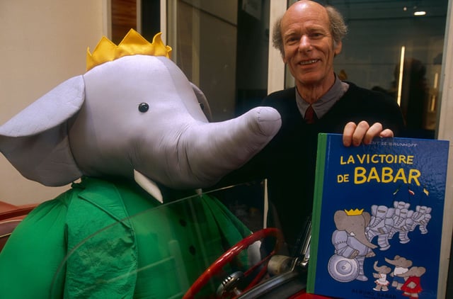 Laurent de Brunhoff presents his 1992 book "La victoire de Babar" (sold in English as Babar's Battle"), a publication marking the 60th anniversary of his father Jean's famous character, Babar.