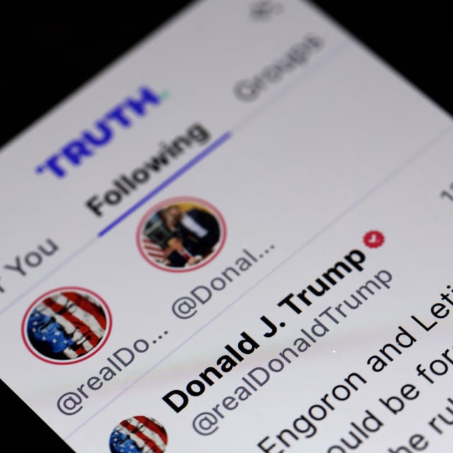 In this photo illustration, Republican presidential candidate former President Donald Trump's social media platform Truth Social is shown on a tablet on March 25, 2024 in Chicago, Illinois. The entity that runs the company opened its first day of trading up.