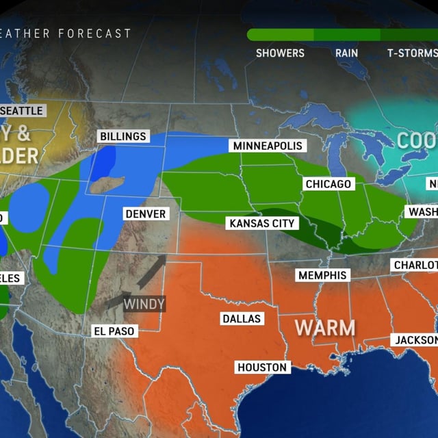 An AccuWeather map shows which states are expecting snow on Eastern Sunday.