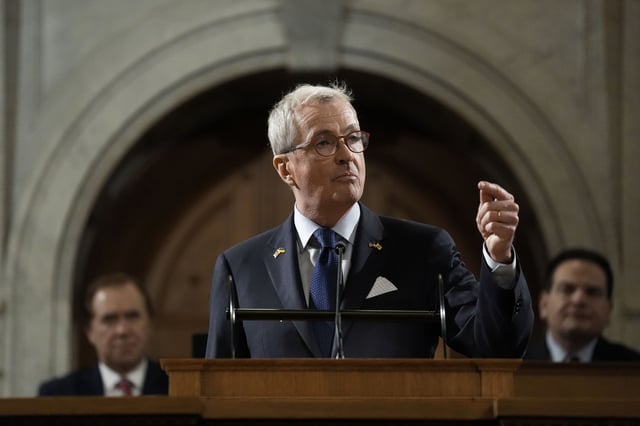 New Jersey Gov. Phil Murphy delivers his State of the State address to a joint session of the Legislature at the statehouse, in Trenton, NJ, Tuesday, January 9, 2024.