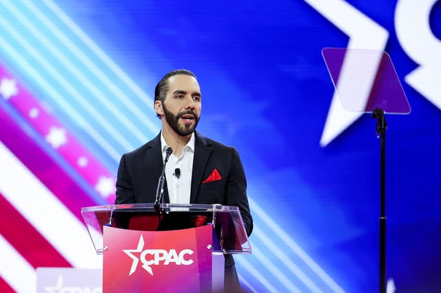 El Salvador President Nayib Bukele speaks at the Conservative Political Action Conference (CPAC) in Maryland, February 22, 2024