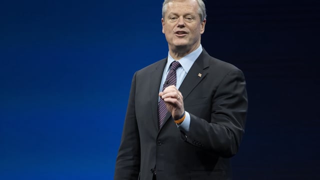 FILE - Incoming NCAA president Charlie Baker speaks during the NCAA Convention, Thursday, Jan. 12, 2023, in San Antonio. A review of the NCAA’s business suggested the association should find creative ways to support member schools. The review was one of the first items on NCAA President Charlie Baker’s to-do list when he took over in March.(AP Photo/Darren Abate, File)