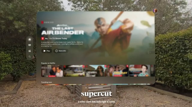A virtual screen shows Netflix playing