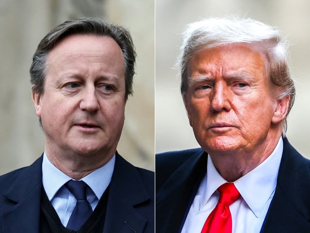 (COMBO) This combination of pictures created on April 08, 2024 shows Britain's Foreign Secretary David Cameron in London, on March 11, 2024 and former US President Donald Trump in New York City on March 25, 2024. UK Foreign Secretary David Cameron was scheduled to meet April 8 with White House hopeful Donald Trump, British officials said, ahead of talks with senior members of President Joe Biden's administration on the wars in Gaza and Ukraine.
Cameron was due to sit down with the former US president and Republican challenger to Biden in November's closely watched election one month after the two Americans became their parties' presumptive White House nominees. (Photo by Daniel LEAL and Charly TRIBALLEAU / AFP)
