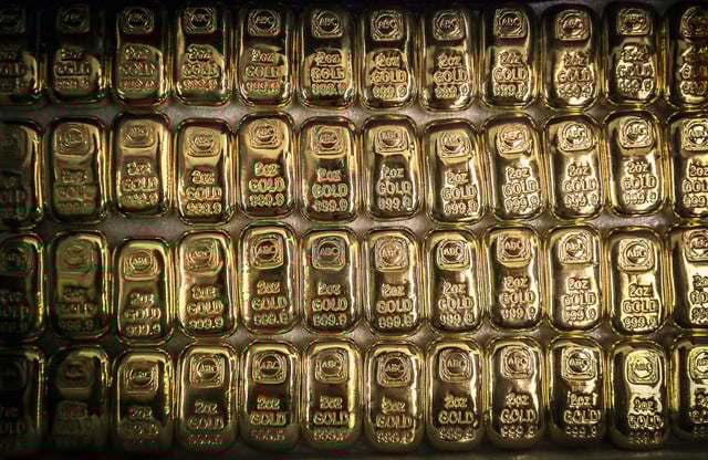 ABC Bullion two ounce gold bars are displayed at the ABC Refinery smelter in Sydney, New South Wales, Australia, on Thursday, July 2, 2020. Western investors piling into gold in the pandemic are more than making up for a collapse in demand for physical metal from traditional retail buyers in China and India, helping push prices to an eight-year high.