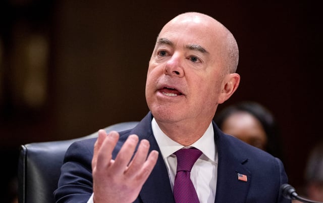 In this November 2023 photo, Homeland Security Secretary Alejandro Mayorkas testifies during a hearing of the Senate Appropriations Committee on Capitol Hill in Washington, DC.