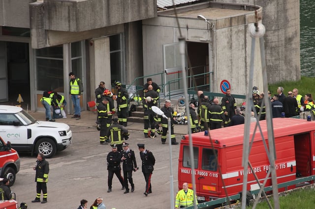 Firefighters and rescuers work at the site after an accident at the Bargi hydroelectric power plant in Bologna, Italy, on Tuesday. Photo: dpa