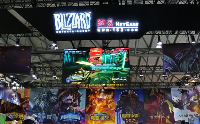 A joint booth set up by Blizzard and NetEase Games at Chinajoy on August 2, 2019 in Shanghai.