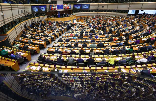 Members of European Parliament take part in a series of votes during a plenary session in Brussels, Belgium, on Wednesday. Photo: EPA-EFE