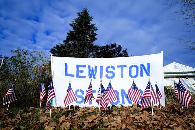 A make-shift memorial lines Main Street on Nov. 3, 2023, in Lewiston, Maine.
